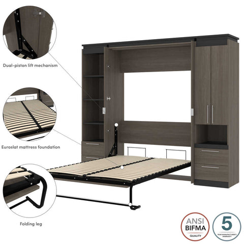 Full Murphy Bed and Narrow Storage Solutions with Drawers (99W)