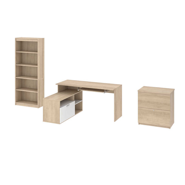 3-Piece set including a small L-shaped desk, a Lateral File cabinet, and a bookcase