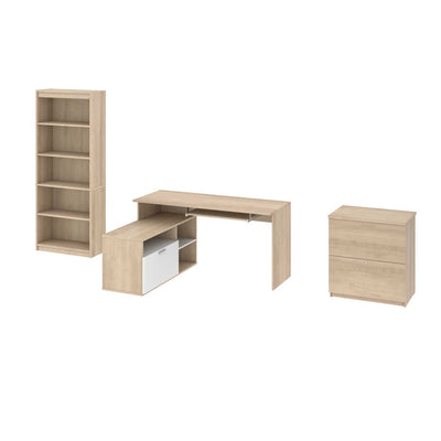 3-Piece set including a small L-shaped desk, a Lateral File cabinet, and a bookcase