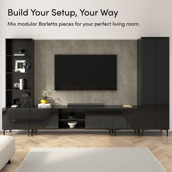 94W Modular Entertainment Center with TV Stand, Storage Cabinet, and Large Wall Panel