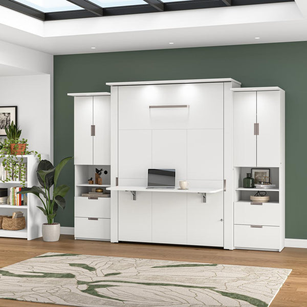 114W Queen Murphy Bed with Desk and 2 Storage Cabinets