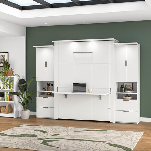 114W Queen Murphy Bed with Desk and 2 Storage Cabinets