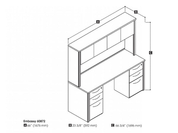 Credenza Desk with Hutch and Two Assembled Pedestals