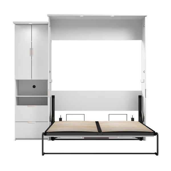 91W Queen Murphy Bed with Desk and Storage Cabinet