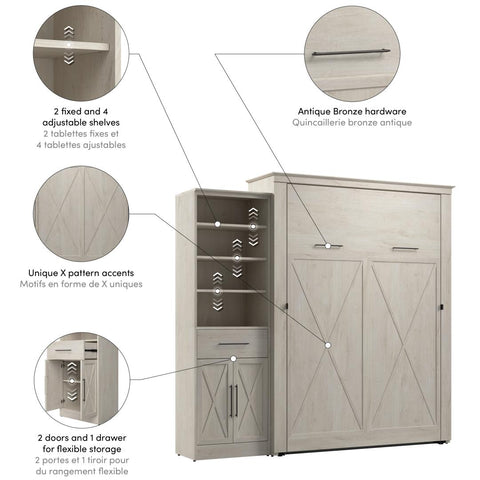 Queen Murphy Bed and Closet Organizer with Drawer and Doors (94W)