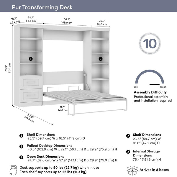 109W Full Size Murphy Bed with Pull-Out Desk and Storage