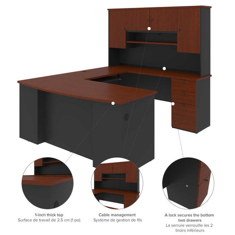 71W U or L-Shaped Executive Desk with Pedestal and Hutch
