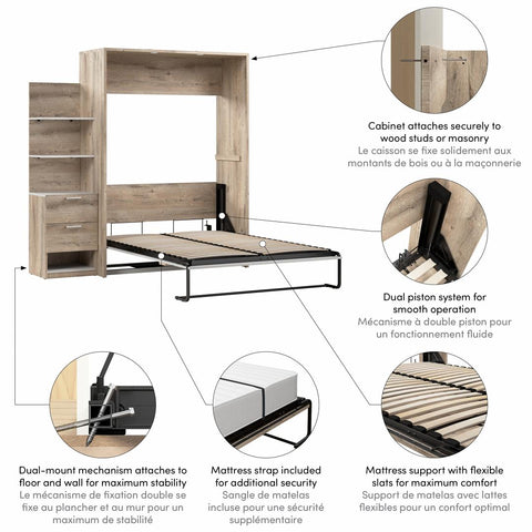 Full Murphy Bed with Nightstand and Floating Shelves (79W)