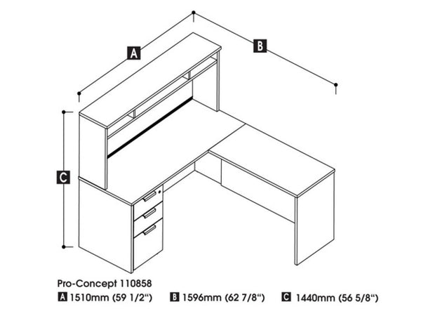 L-Shaped Workstation with Small Hutch and Assembled Pededestal