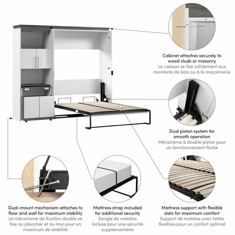 Full Murphy Bed with Storage Cabinet and Fold-Out Desk (91W)