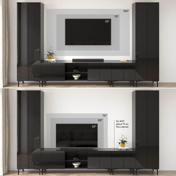 141W Modular Entertainment Center with TV Stand, Storage Cabinet, and Tall Storage Cabinets