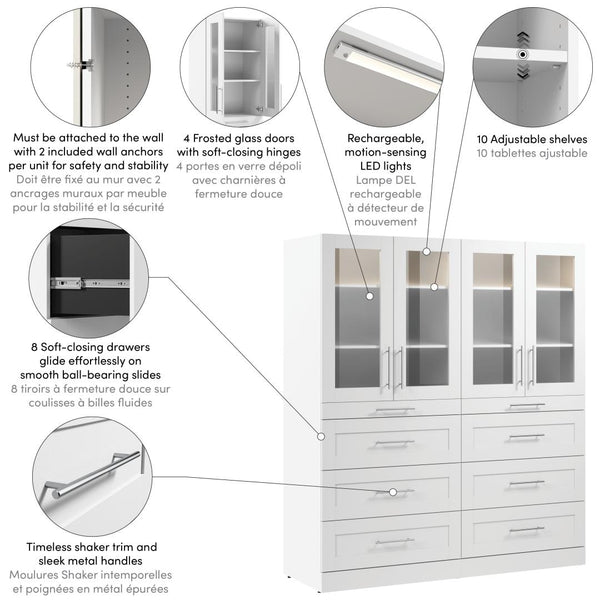 Modular Closet System with Shelves, Drawers, Doors & LED Lights, Shaker Style 71W x 25D