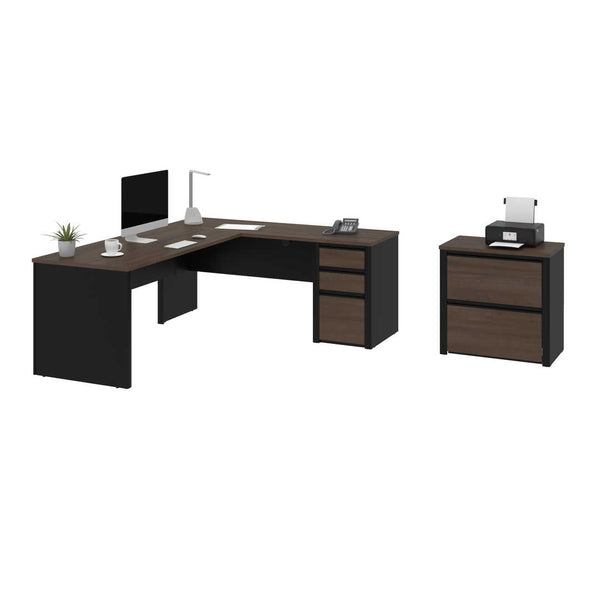 72W L-Shaped Desk with Lateral File Cabinet