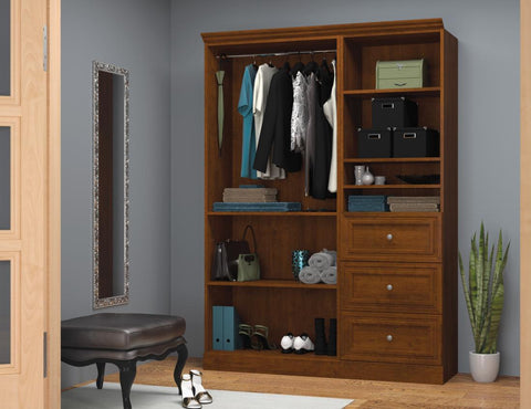 Traditional Closet System with Shelves, Drawers & Clothing Rods, 61W x 20D