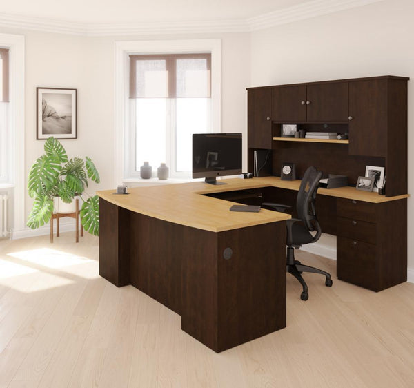 71W U or L-Shaped Executive Desk with Pedestal and Hutch
