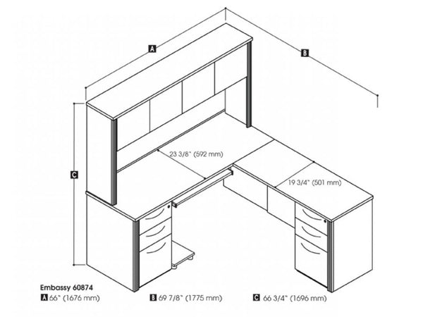 L-Shaped Desk with Hutch and Two Assembled Pedestals