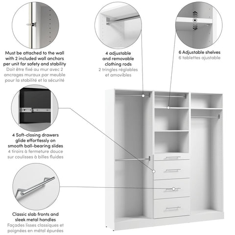 75W x 16D Modular Reach-In Closet System with Rods, Shelves, and Drawers, Slab Style