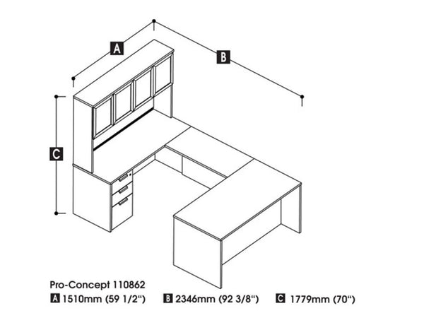 U-Shaped Executive Desk with High Hutch and Assembled Pedestal
