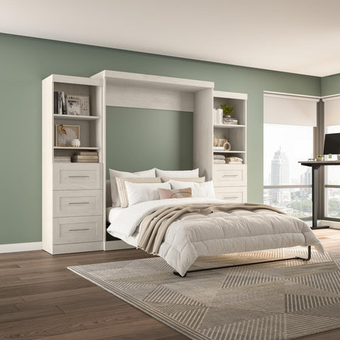 Queen Murphy Bed and 2 Shelving Units with Drawers (115W)