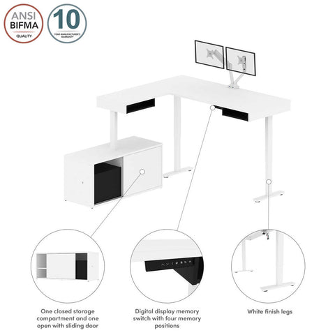 81W L-Shaped Standing Desk with Dual Monitor Arm and Credenza
