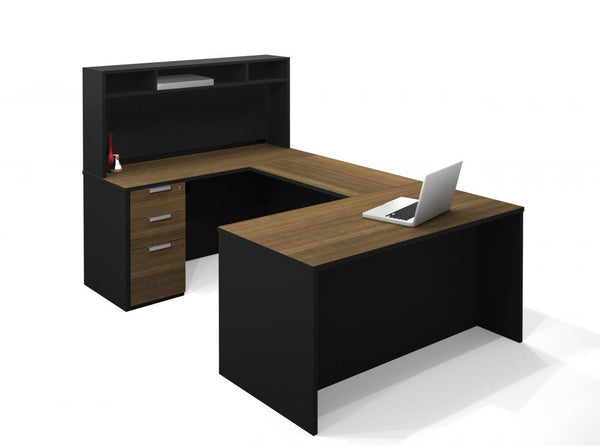 U-Shaped Executive Desk with Small Hutch and Assembled Pedestal