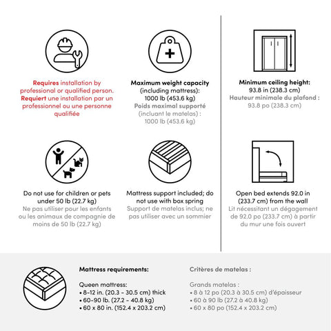 Queen Murphy Bed and Closet Organizers with Drawers (126W)