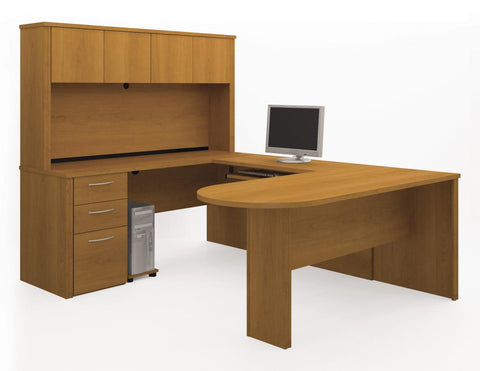 U-Shaped Executive Desk with Pedestal and Hutch