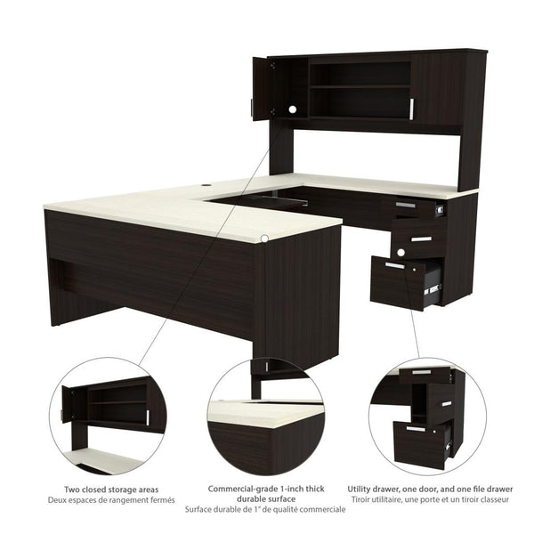 U-Shaped Executive Desk with Chair, a Lateral File Cabinet, and a Bookcase
