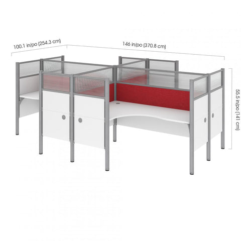 4-Person Office Cubicles with Red Tack Boards and High Privacy Panels