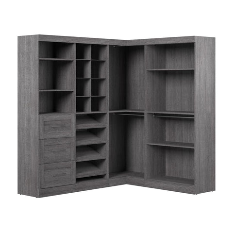 Contemporary Closet System with Shelves, Drawers, Shoe Racks, Clothing Rods & Cubbies, 83W X 68D