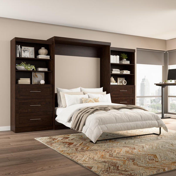Queen Murphy Bed and 2 Shelving Units with Drawers (136W)