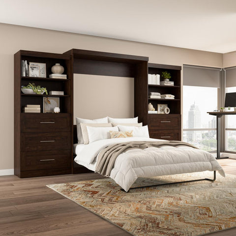 Queen Murphy Bed and 2 Shelving Units with Drawers (136W)
