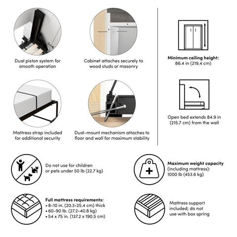109W Full Size Murphy Bed with Pull-Out Desk and Storage