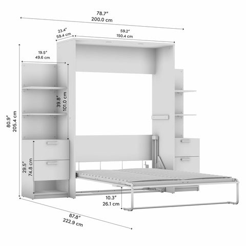Full Murphy Bed with Nightstand and Floating Shelves (79W)