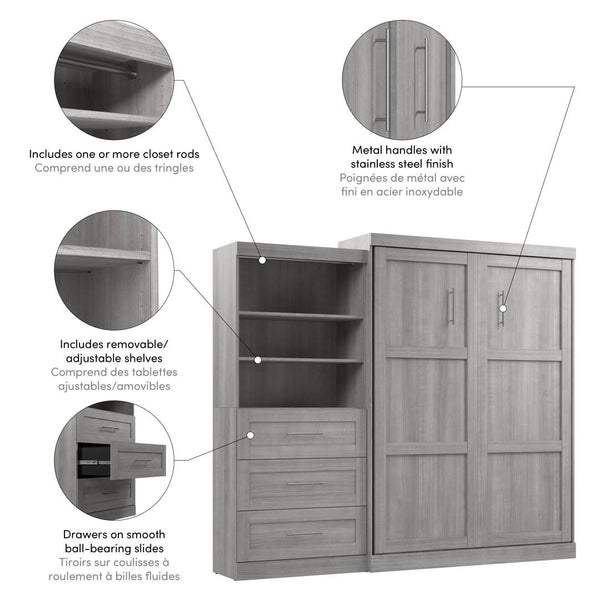 Queen Murphy Bed and Shelving Unit with Drawers (101W)