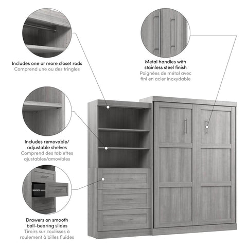 Queen Murphy Bed and Shelving Unit with Drawers (101W)