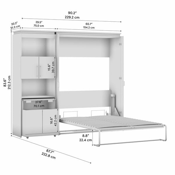 Full Murphy Bed with Storage Cabinet and Fold-Out Desk (91W)