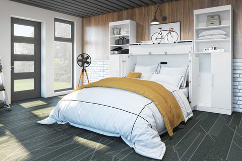 5-Piece Set Including One Full Cabinet Bed with Mattress, Two 26″ Storage Units, and Two Hutches