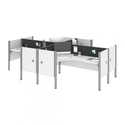 4-Person Office Cubicles with Gray Tack Boards and Low Privacy Panels