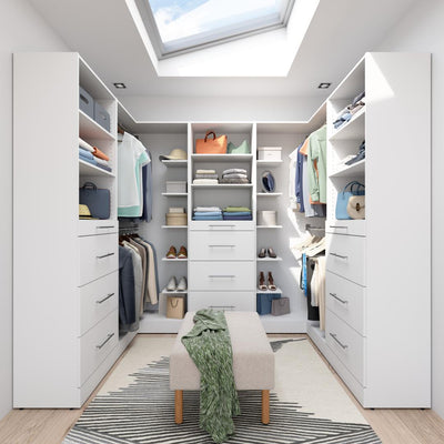 Modular U-Shaped Closet System with Shelves, Clothing Rods & Drawers, Slab Style, 95W x 61D
