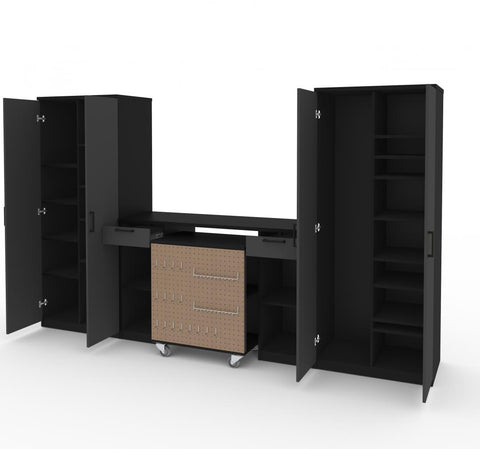 4-Piece Set with 2-Drawer Workbench and Large Storage Cabinets