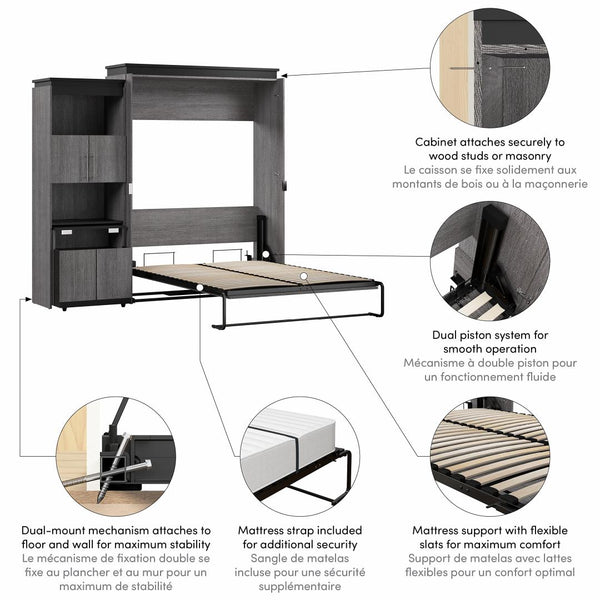 Queen Murphy Bed with Storage Cabinet and Fold-Out Desk (97W)
