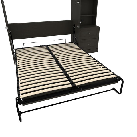 Queen Murphy Bed and Shelving Unit with 2 Drawers (92W)