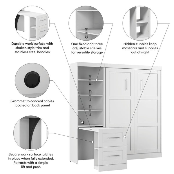84W Full Size Murphy Bed with Pull-Out Desk
