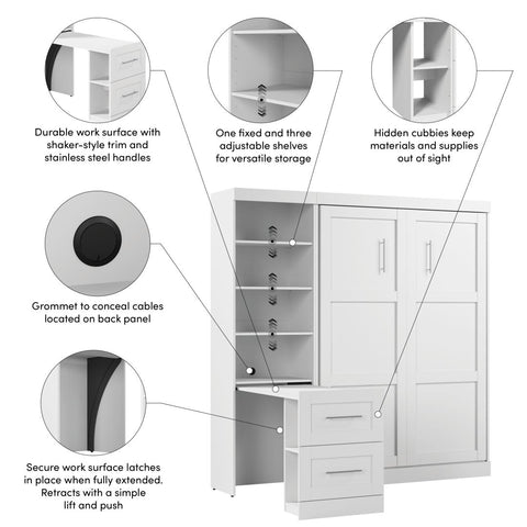 84W Full Size Murphy Bed with Pull-Out Desk