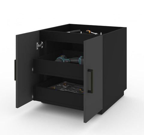 2-Piece Set: one Stackable Storage Cabinet and one 2-Drawer Set