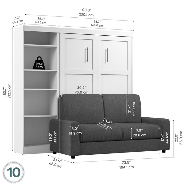 Full Murphy Bed with Sofa and Shelving Unit (90W)