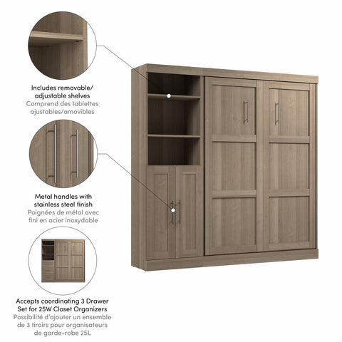 Full Murphy Bed and Closet Organizer with Doors (84W)