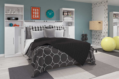 5-Piece Set Including One Queen Cabinet Bed with Mattress, Two 26″ Storage Units, and Two Hutches