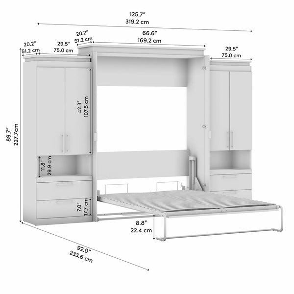Queen Murphy Bed with Storage Cabinets and Pull-Out Shelves (126W)